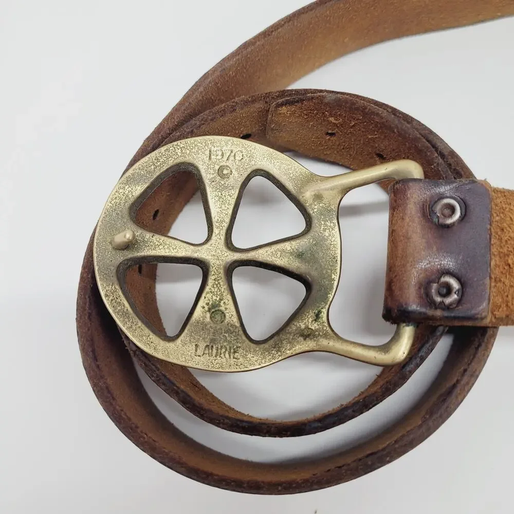 Rare VTG Belt & Buckle Duncan Laurie Solid Brass Leather Collectible Cross 1970